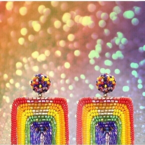 Anthropologie Deepa Gurnani Earrings Becka Rainbow Fringe Chandelier NEW - Picture 3 of 13
